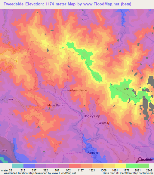 Tweedside,Jamaica Elevation Map