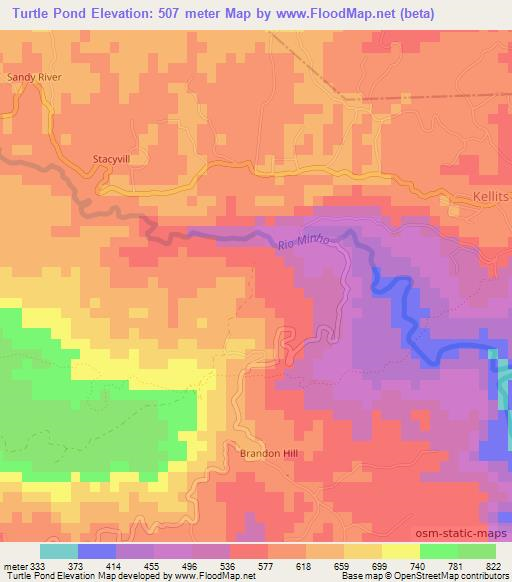 Turtle Pond,Jamaica Elevation Map