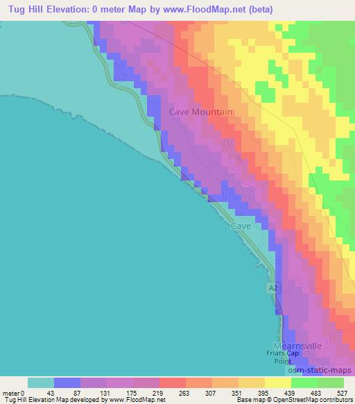Tug Hill,Jamaica Elevation Map