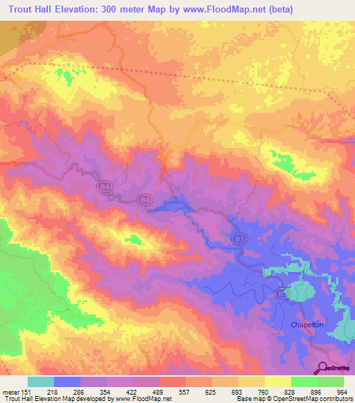 Trout Hall,Jamaica Elevation Map