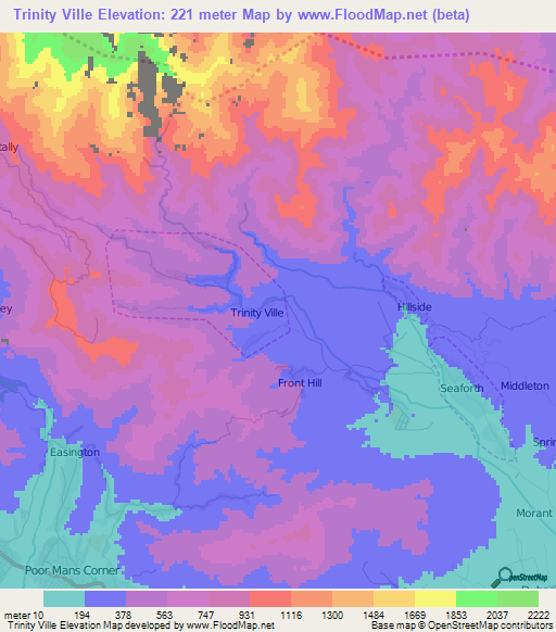 Trinity Ville,Jamaica Elevation Map