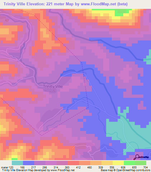 Trinity Ville,Jamaica Elevation Map