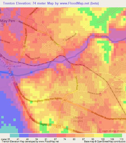 Trenton,Jamaica Elevation Map