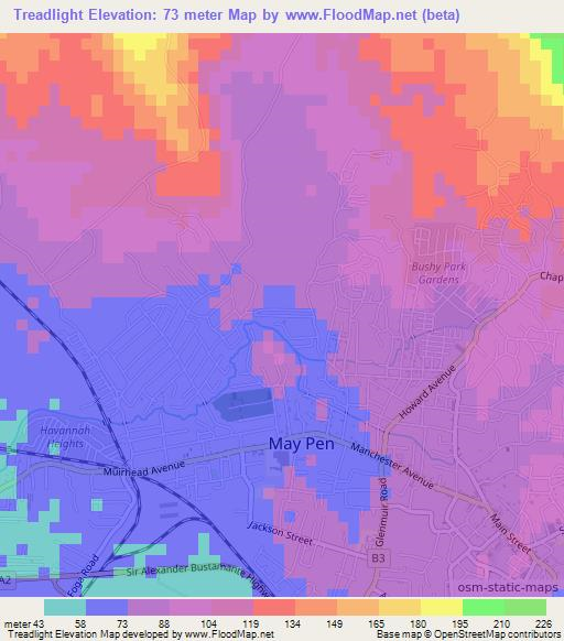 Treadlight,Jamaica Elevation Map