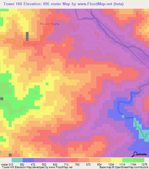 Tower Hill,Jamaica Elevation Map