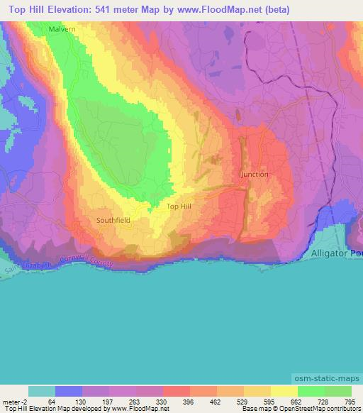 Top Hill,Jamaica Elevation Map