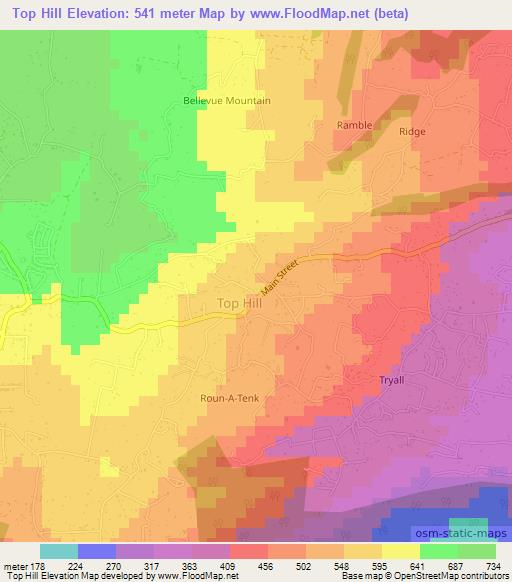 Top Hill,Jamaica Elevation Map
