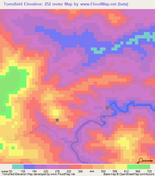 Tomsfield,Jamaica Elevation Map