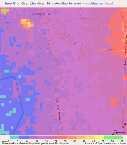 Three Mile River,Jamaica Elevation Map