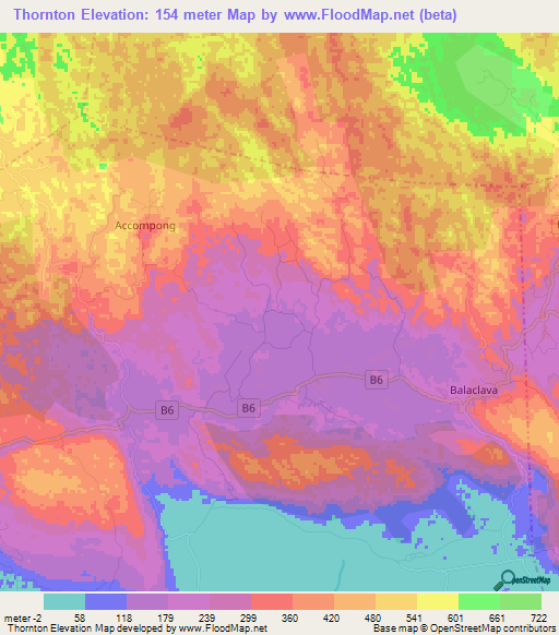 Thornton,Jamaica Elevation Map