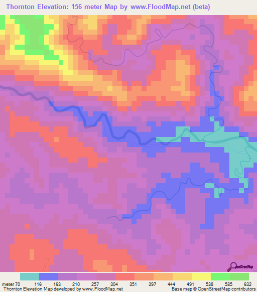 Thornton,Jamaica Elevation Map