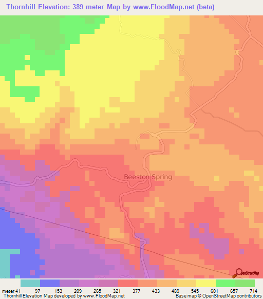 Thornhill,Jamaica Elevation Map