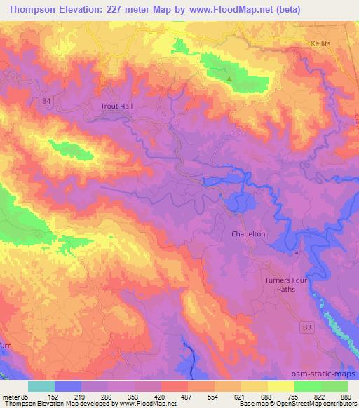 Thompson,Jamaica Elevation Map