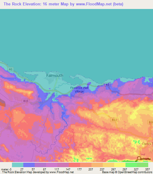 The Rock,Jamaica Elevation Map