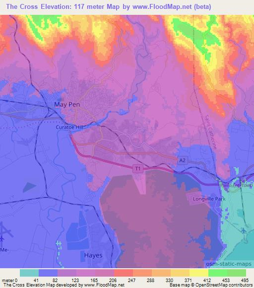 The Cross,Jamaica Elevation Map