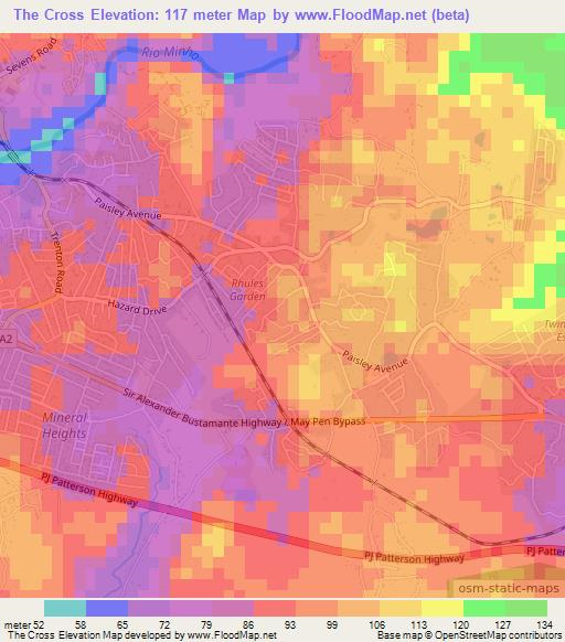 The Cross,Jamaica Elevation Map