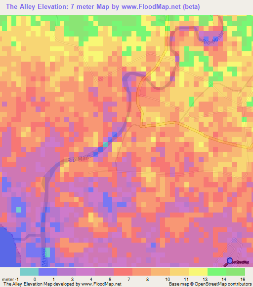 The Alley,Jamaica Elevation Map