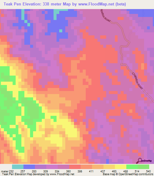 Teak Pen,Jamaica Elevation Map