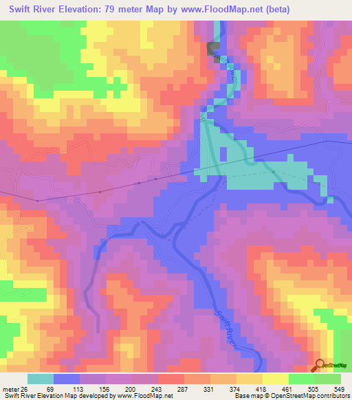 Swift River,Jamaica Elevation Map