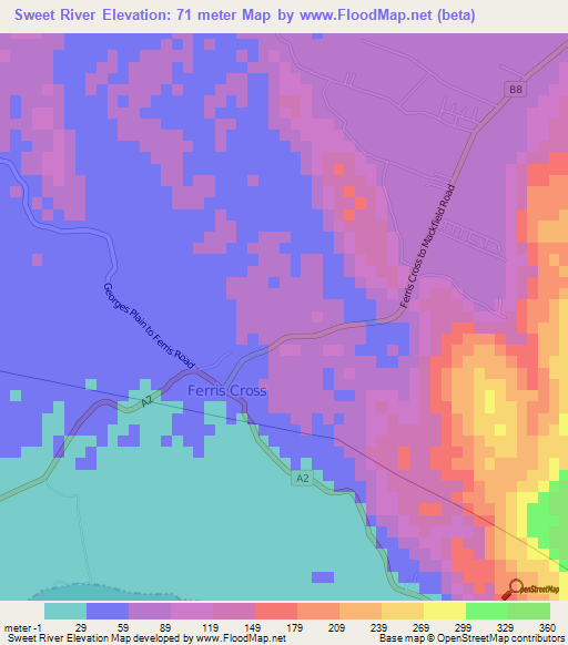 Sweet River,Jamaica Elevation Map