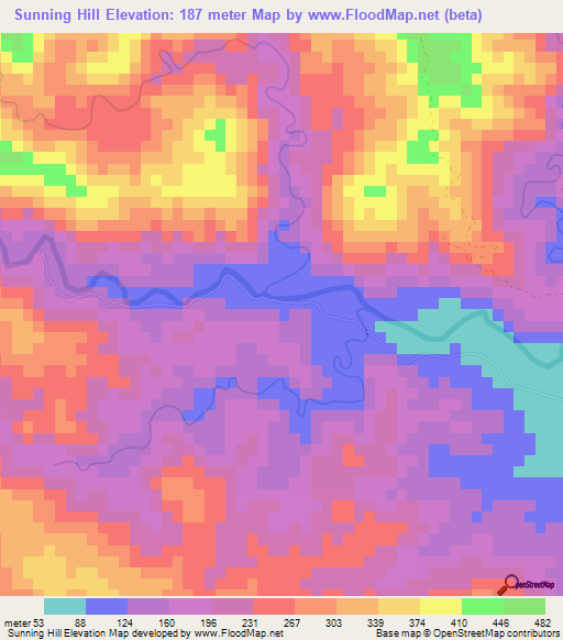 Sunning Hill,Jamaica Elevation Map