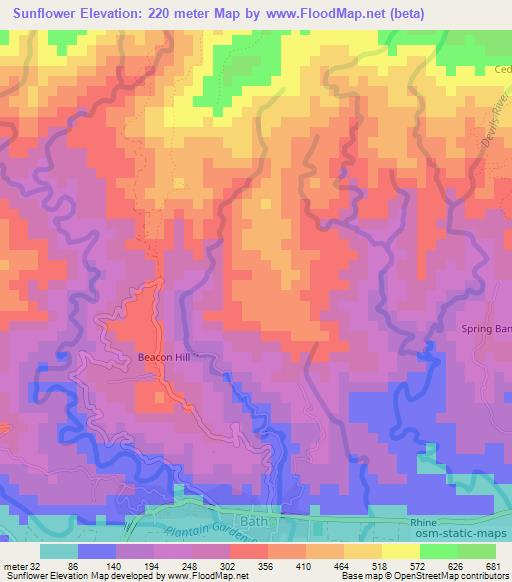 Sunflower,Jamaica Elevation Map