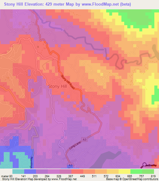 Stony Hill,Jamaica Elevation Map