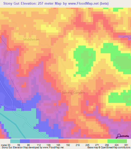 Stony Gut,Jamaica Elevation Map