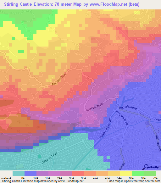 Stirling Castle,Jamaica Elevation Map