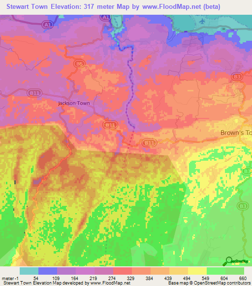 Stewart Town,Jamaica Elevation Map