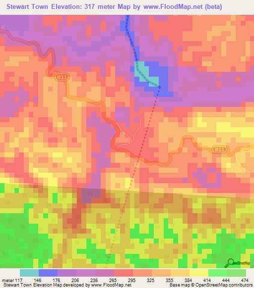 Stewart Town,Jamaica Elevation Map