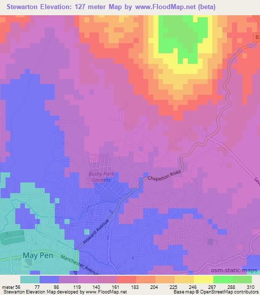 Stewarton,Jamaica Elevation Map