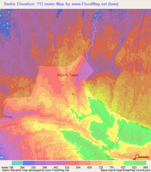 Stettin,Jamaica Elevation Map