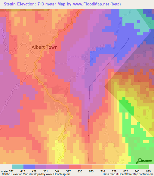 Stettin,Jamaica Elevation Map