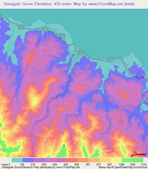 Starapple Grove,Jamaica Elevation Map