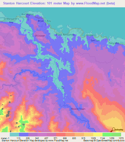 Stanton Harcourt,Jamaica Elevation Map