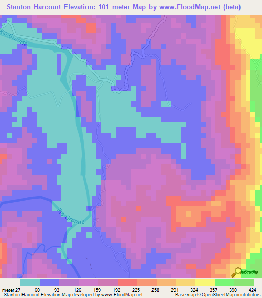 Stanton Harcourt,Jamaica Elevation Map