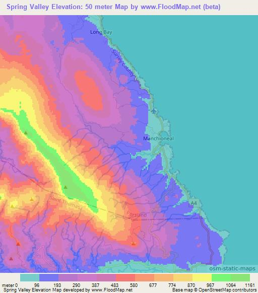 Spring Valley,Jamaica Elevation Map