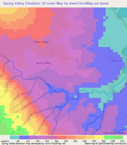 Spring Valley,Jamaica Elevation Map