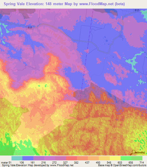 Spring Vale,Jamaica Elevation Map