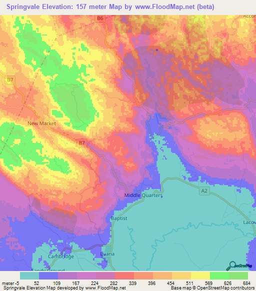 Springvale,Jamaica Elevation Map