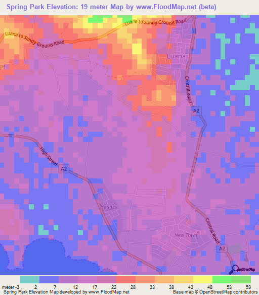 Spring Park,Jamaica Elevation Map