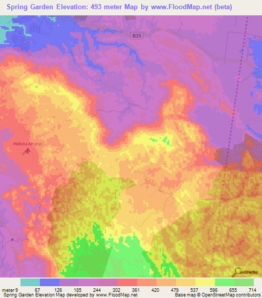 Spring Garden,Jamaica Elevation Map