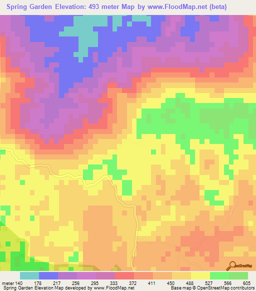 Spring Garden,Jamaica Elevation Map