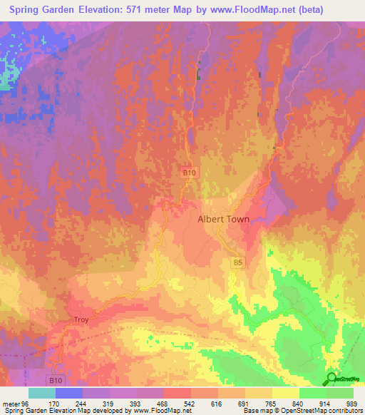 Spring Garden,Jamaica Elevation Map