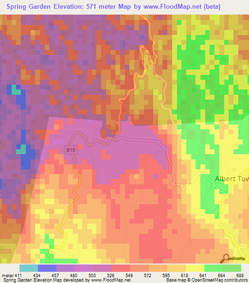 Spring Garden,Jamaica Elevation Map