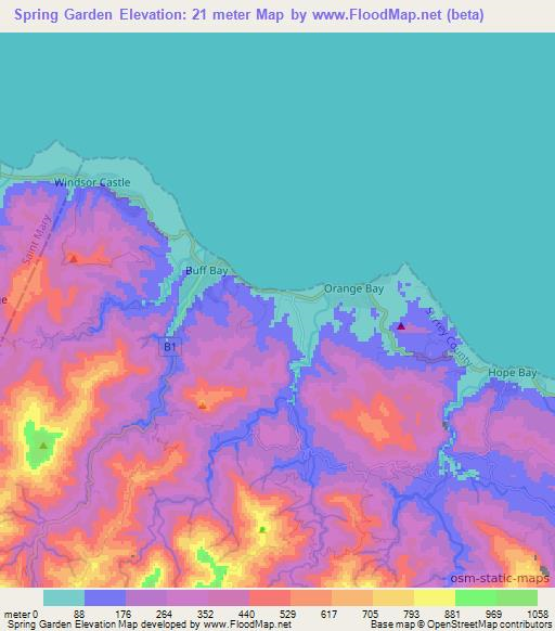 Spring Garden,Jamaica Elevation Map