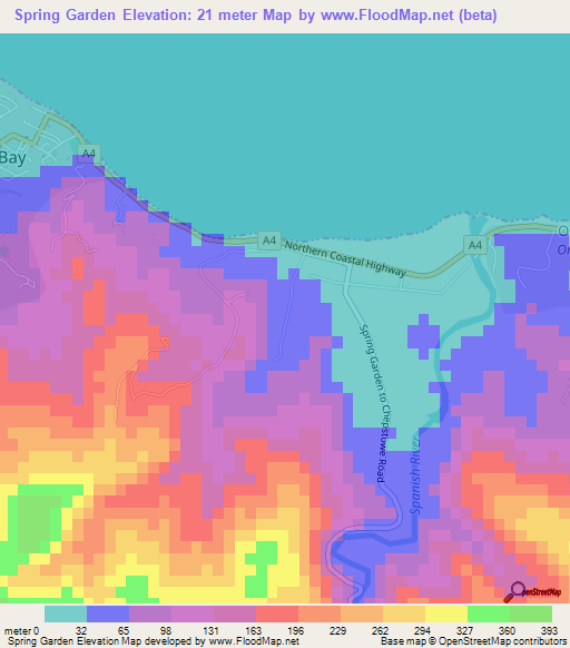 Spring Garden,Jamaica Elevation Map