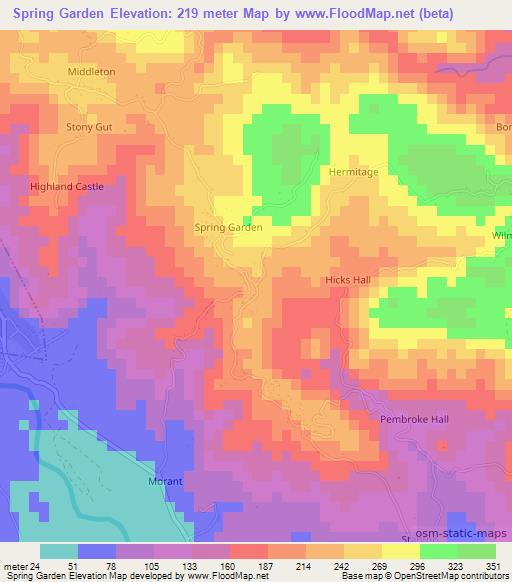 Spring Garden,Jamaica Elevation Map