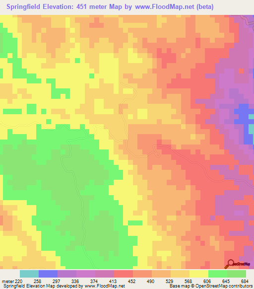 Springfield,Jamaica Elevation Map